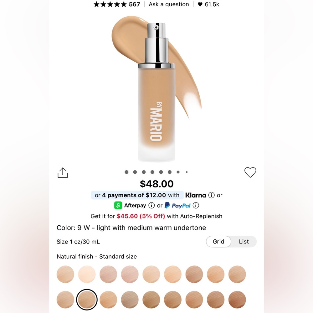 NWT- Makeup By Mario Natural Finish Foundation 9W Light Medium Warm Under 1 Fl - Picture 8 of 9